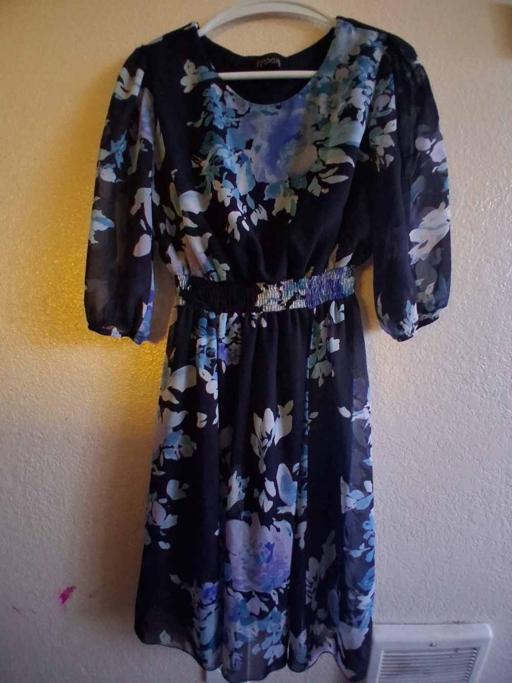 Enfocus Studio Black Floral Midi Dress with Blue Accents
